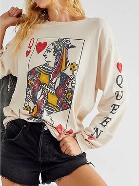 Free People Queen Playing Card Graphic Sweatshirt in sand
